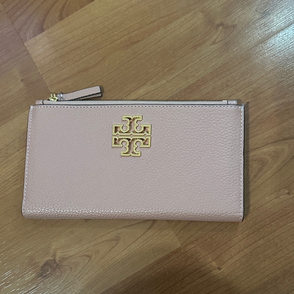 Tory Burch Blush Leather Britten Slim Envelope Wallet with Gold Logo
